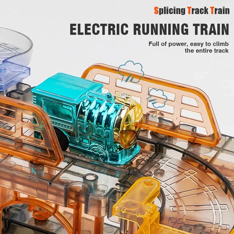 Non-Toxic Transparent Electric Track Train Toy Car Train Puzzle Diy Assembling Track Children'S Educational Toys For Kids Birthday Gifts