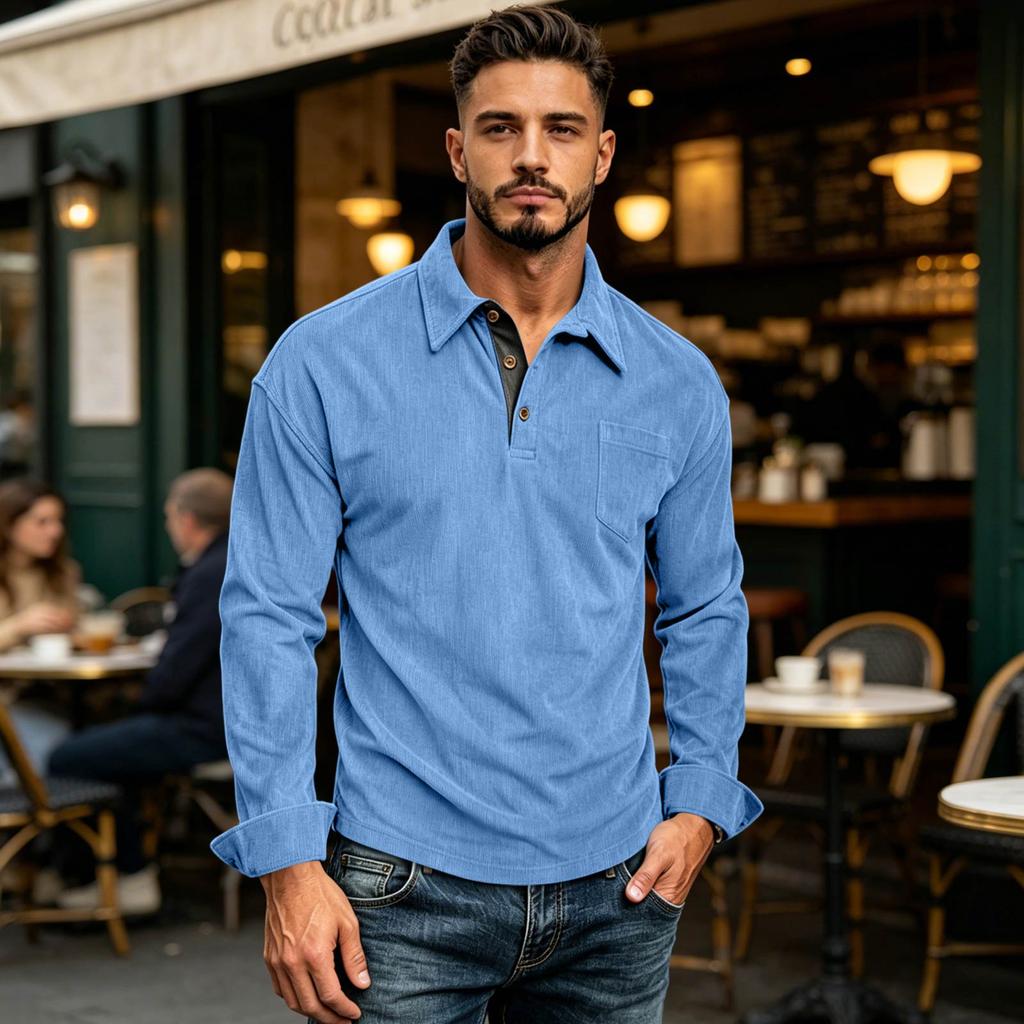 Men's Cotton Corduroy Long Sleeve Shirt with Collar for Everyday Wear
