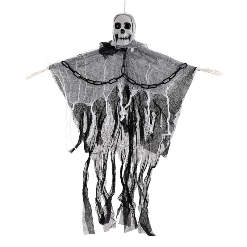 

Realistic Hanging Skeleton Specters Halloween Decoration With Plastic Chains For Indoors Outdoor Party Decors серый