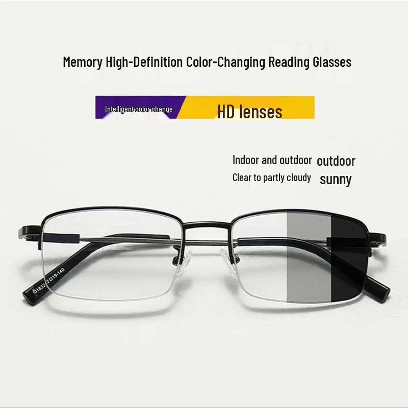 Color-Changing Bifocal Progressive Reading Glasses with Intelligent Zoom, Titanium Memory Frame, and Anti-Blue Light Protection