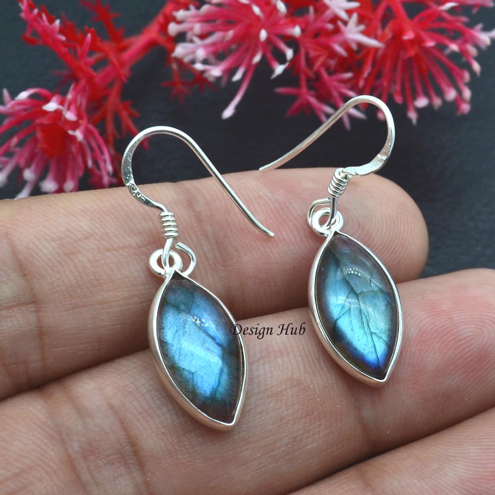 Orecchini Pendenti In Argento Sterling 925 Con Pietra Naturale - Fatti A Mano - Scegli Il Colore (Agata, Quarzo, Lapislazzuli...)
