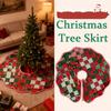 Christmas Tree Skirt with Cartoon Print Reversible Rustic Red Green Trees Skirts Patchwork Holiday Decor for Xmas Tree Base