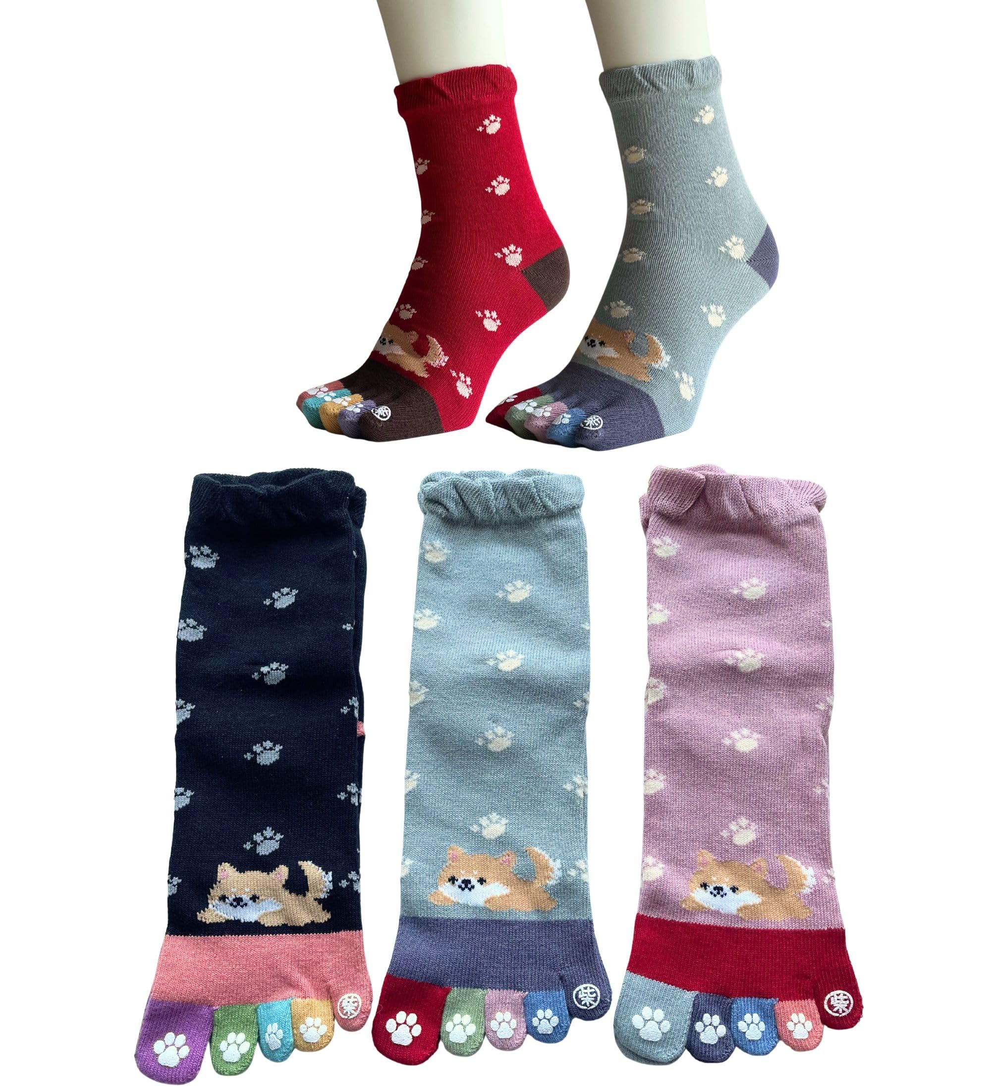 

Mode Select Socks with Cute Shiba Inu Prints on Stylish Cotton Outer Sizes Set of 3 P20 Women s Five-Toe Toes, 100% Yarn, 22-25cm, (Colors Available)