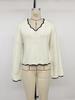 2026 Fall/Winter Color Block V-Neck Knit Sweater - Casual Wave Edge Short Wool Top