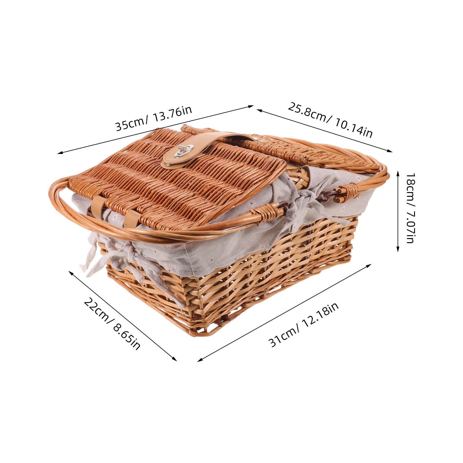 Willow Woven Picnic Basket with Lid and Handle Elegant Vintage Wicker Picnic Basket for Outdoor Dining Camping Storage Wedding