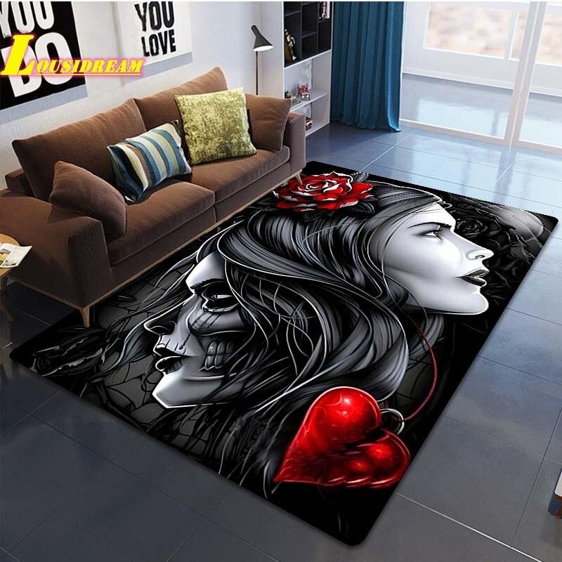 Skull Face Girls Fashion Print Rug Home Decor Rug Living Room Bedroom Dining Bathroom Balcony Rugs Floor Mats Teen Room Decor