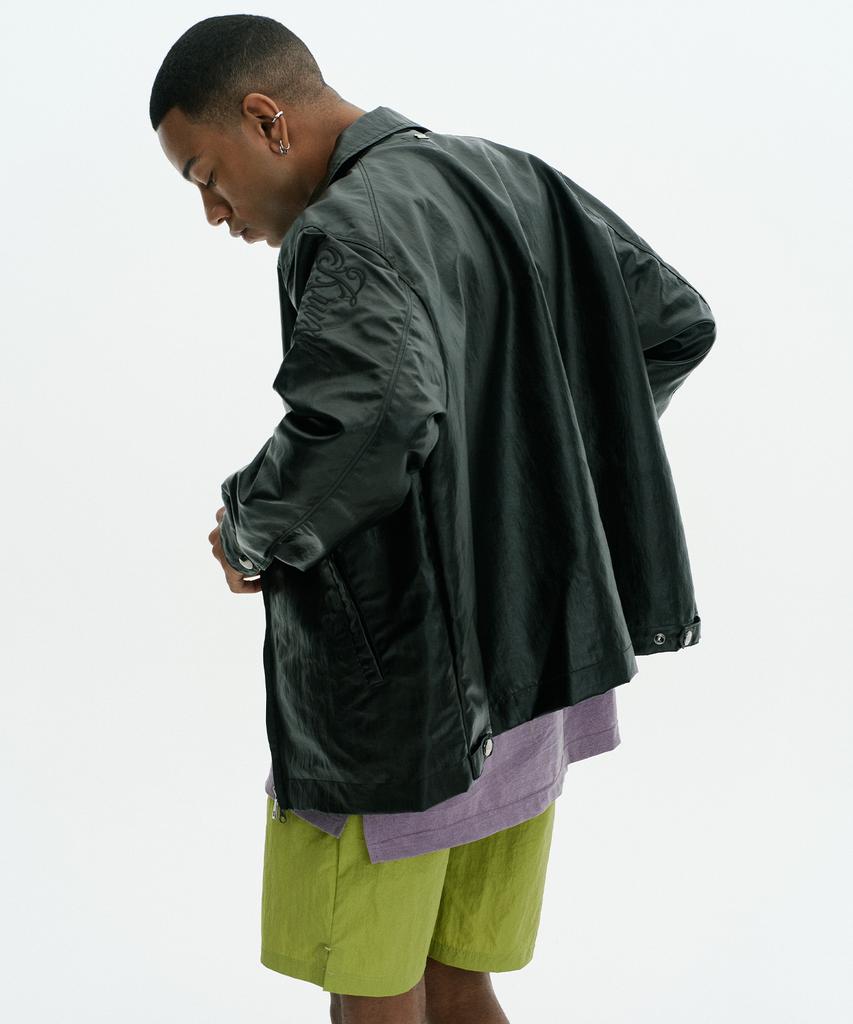 Kruxh Crushed Coated Blouson Jacket Oil Black