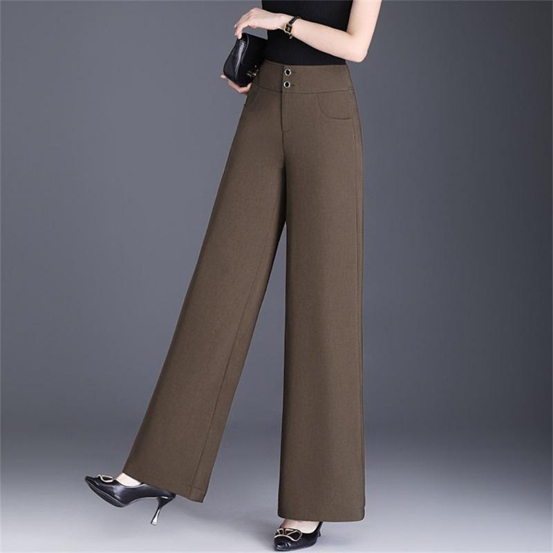 Ledově hedvábné kalhoty s rovnými nohavicemi, ležérní kalhoty se širokými nohavicemi, devítibodové letní oblekové kalhoty, tenký střih, který vás opticky zeštíhlí