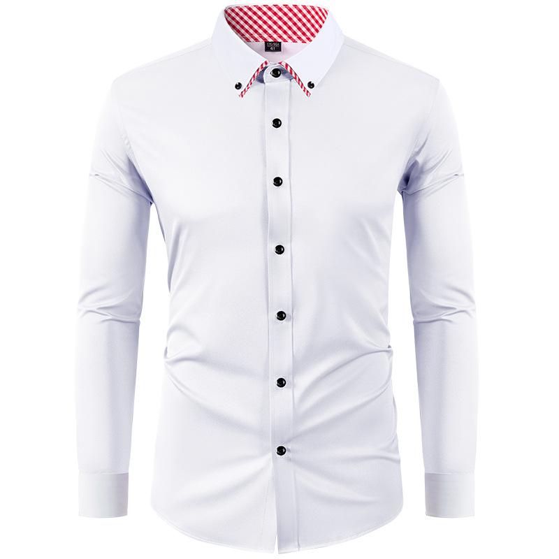 Men S Slim Fit Color Block Collar Long Sleeve Cotton Shirt