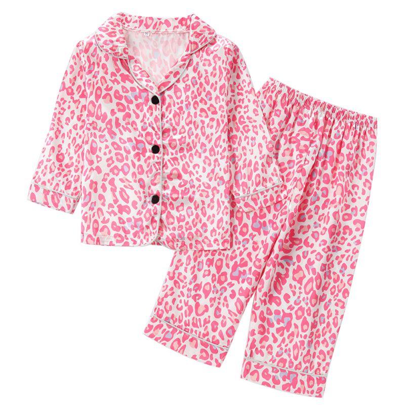 

Детский пижамный комплект для девочек 1-8 лет, с длинным рукавом, топ на пуговицах и брюки, повседневная одежда для дома 90