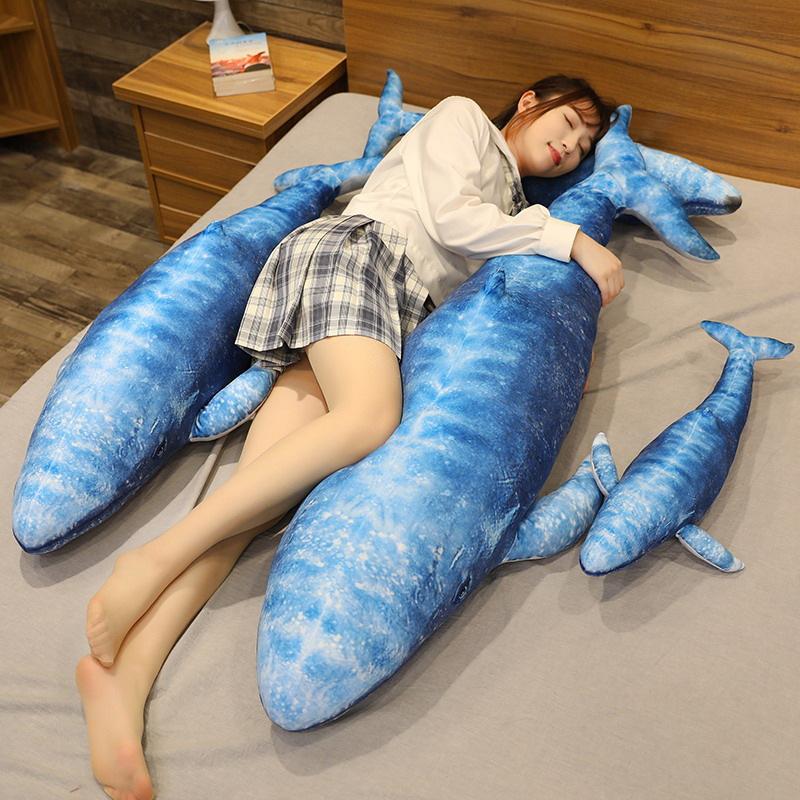 

55-130cm Giant Blue Whale Plush Toy Big Soft Stuffed Sea Animal Doll Birthday Gift for Kids 55cm