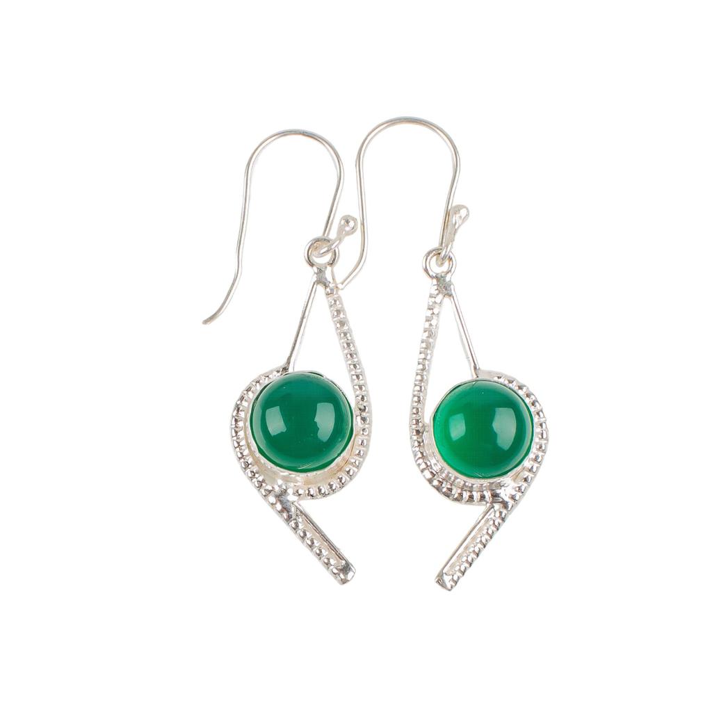Natural Green Onyx Cab Gemstone 925 Sterling Silver Jewelry Handmade Hook Earrings 2.00" For Anniversary Gift EE-53-29