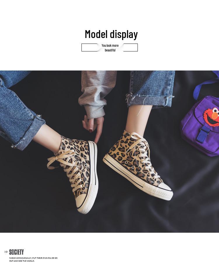 2019 Spring Women's Leopard Print High-Top Canvas Sneakers - Korean Style Harajuku Ulzzang