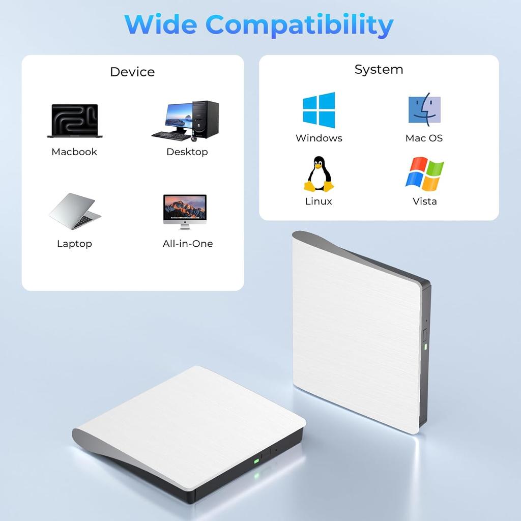 External Blu Ray Drive Support 50G Disc Read/Write Portable USB 3.0/Type-C Blu Ray Burner for Windows MacOS Laptop Desktop Mac