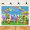 Cartoon Photo Backgrounds Bichi Kids 1st Birthday Party Baby Shower Decoration Rainbow Ant Doll Friends Photo Background