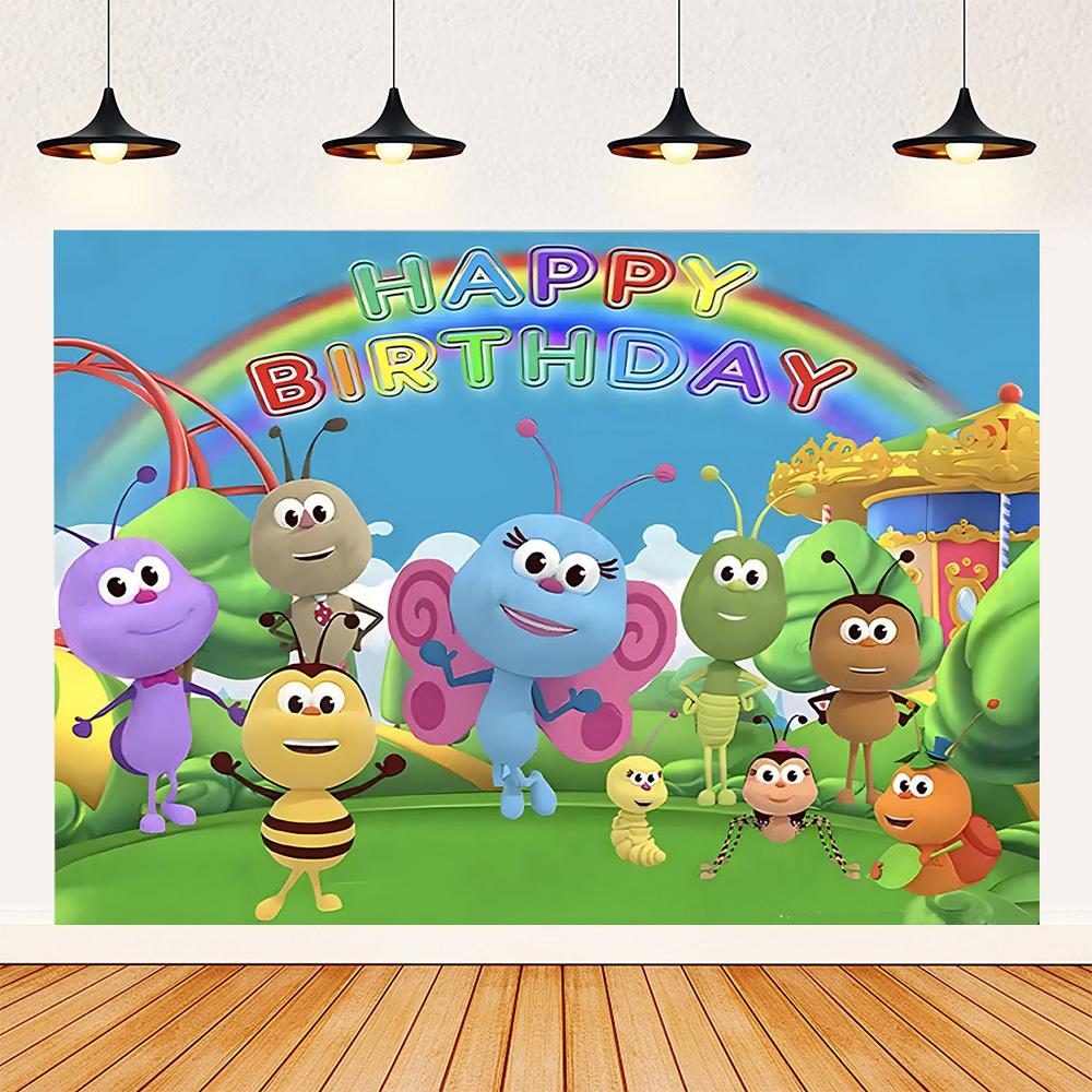 Cartoon Photo Backgrounds Bichi Kids 1st Birthday Party Baby Shower Decoration Rainbow Ant Doll Friends Photo Background