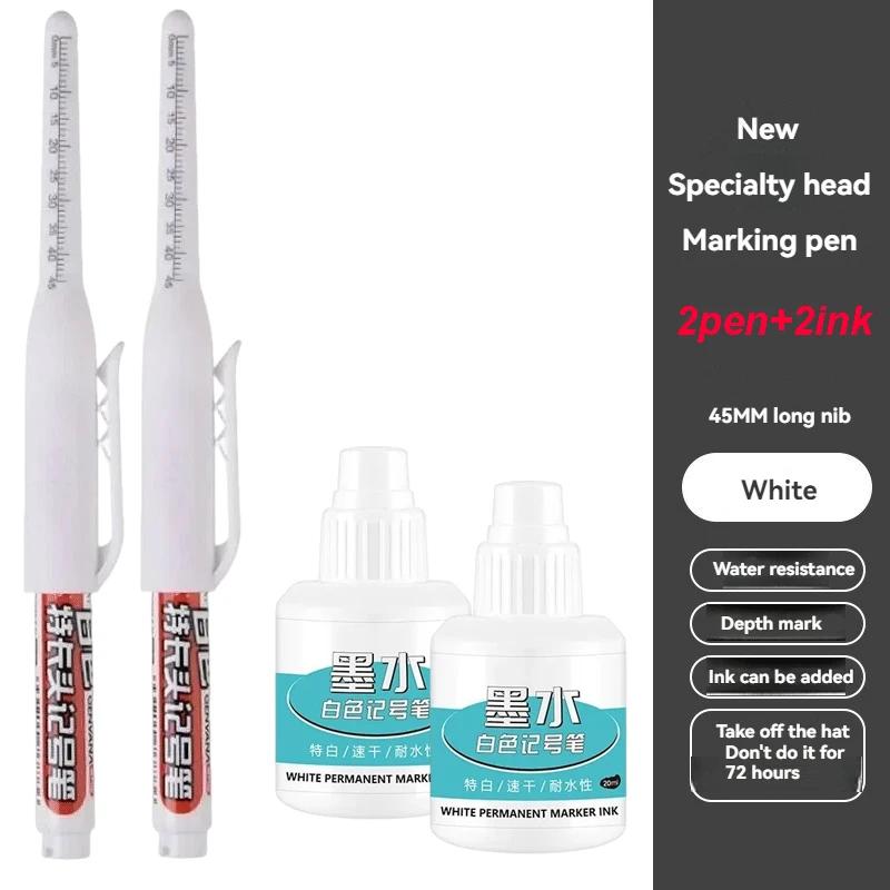 45mm Tip Waterproof Long Head Marker Pen set Quick-Dry Ink for Woodworking Construction Deep Hole Non-Toxic Black Red Blue White