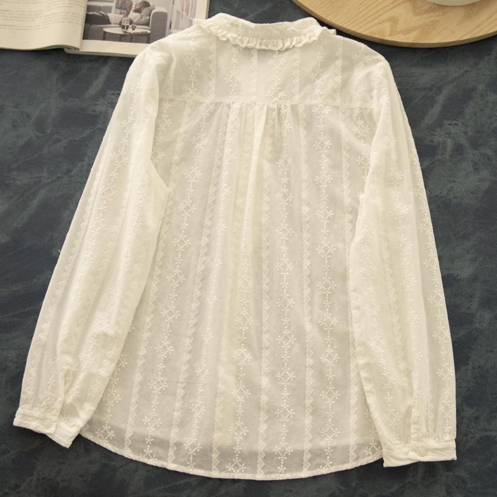 Korean Style Retro Evening Tea Embroidered Cotton Women's Shirt