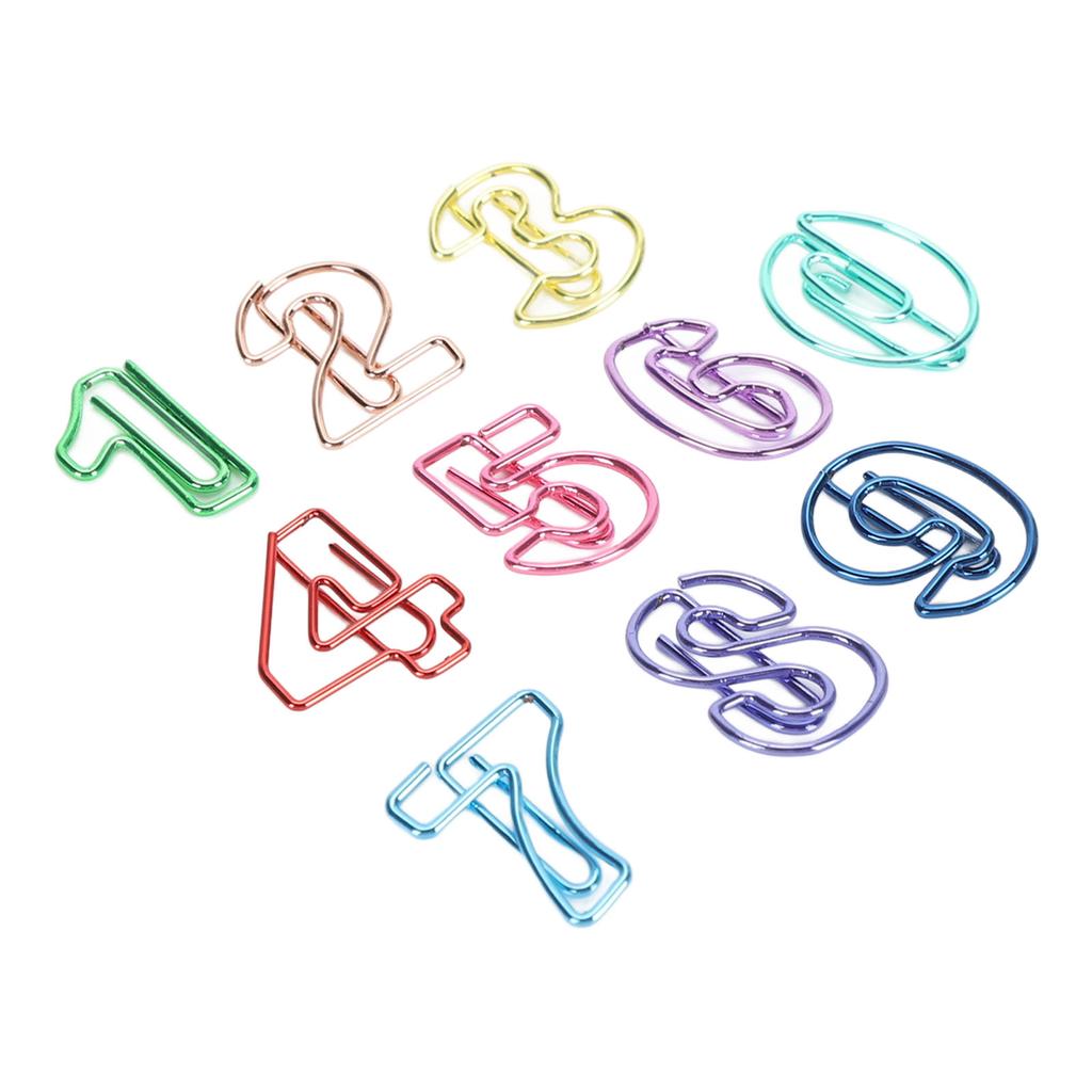 100Pcs Number Shape Paper Clips Funny Cute Rich Colors Bookmark Strong Clamping Fancy Paperclips