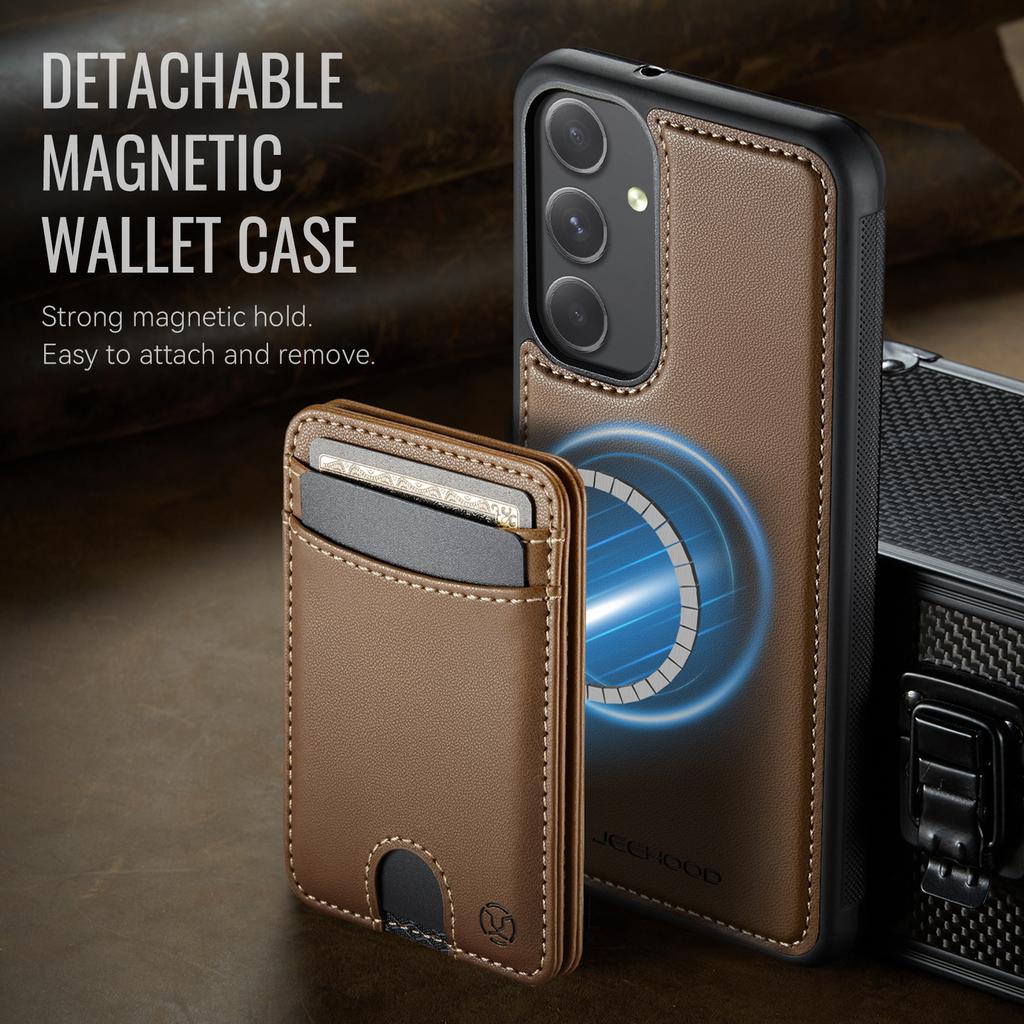 For Samsung Galaxy A54 5G Magnetic Case JEEHOOD J10 Leather Back Phone Cover with Detachable Card Holder Kickstand