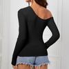 Sommer Dame Temperament Skrå Skulder Langermet Uregelmessig Strikket Slim Topp