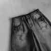 Mens Relaxed Fit Straight Leg Denim Jeans With Vintage Wash Black To Gray Gradient Design