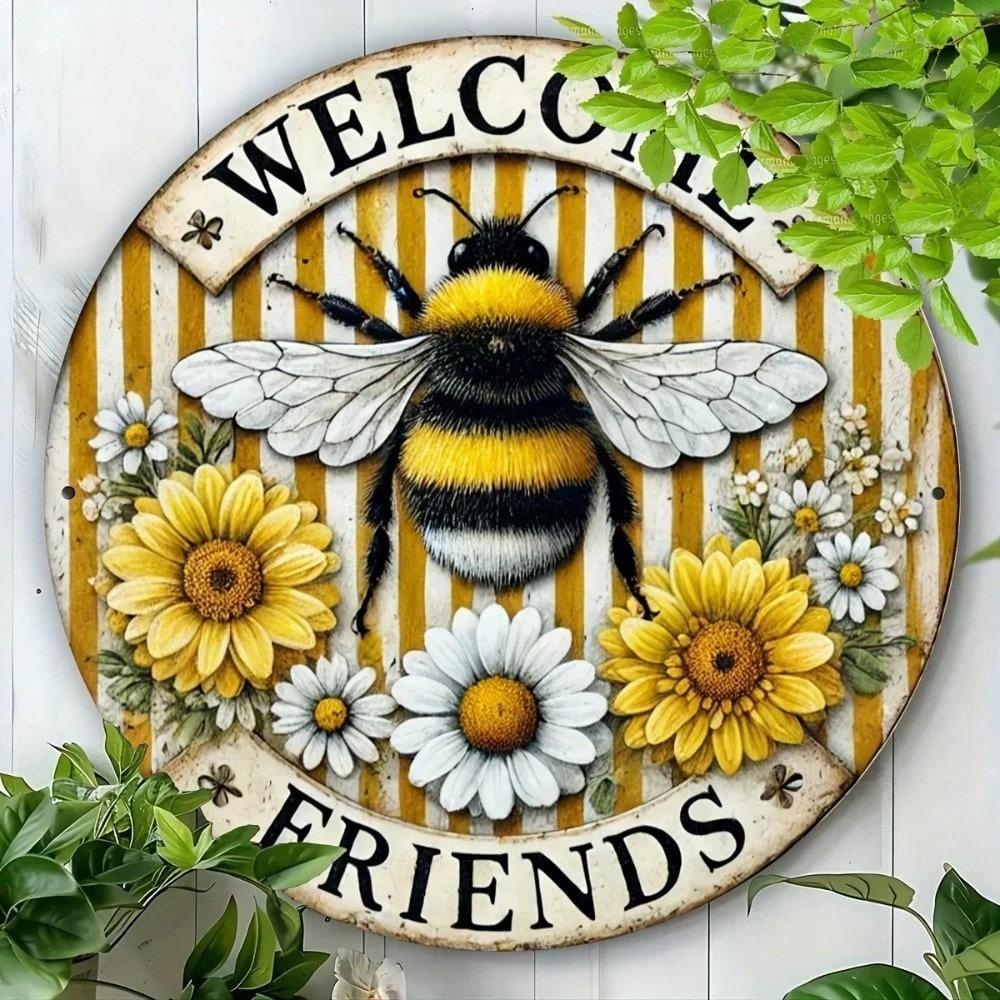 Metal Wall Art Welcome Bee Sign Vintage Home Bar Decor