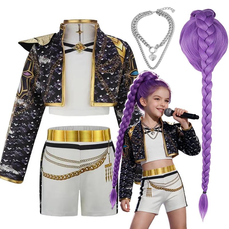 Little Girls Singer Show Cosplay Outfit 3Pcs Set Coat Vest Pants Children Stage Performance Dress‑Up Party Costume