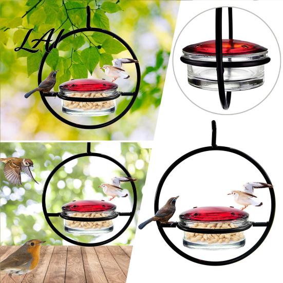 Backyard Bird Watching Supplies Metal Hanging Hummingbird Feeders for Outdoors Feeder with Red Glass Durable Iron Bath Bowl & Perch Decorative