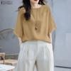 ZANZEA Women Casual Round Neck Summer Short Sleeve Loose Blouse