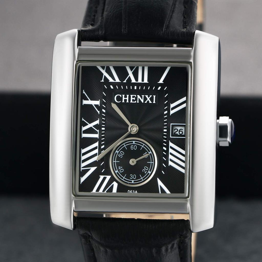 Lancardo Watch Waterproof Leather Band Roman Numeral Calendar Fashion Casual Quartz Business Preset Birthday Anniversary Men's (Black)