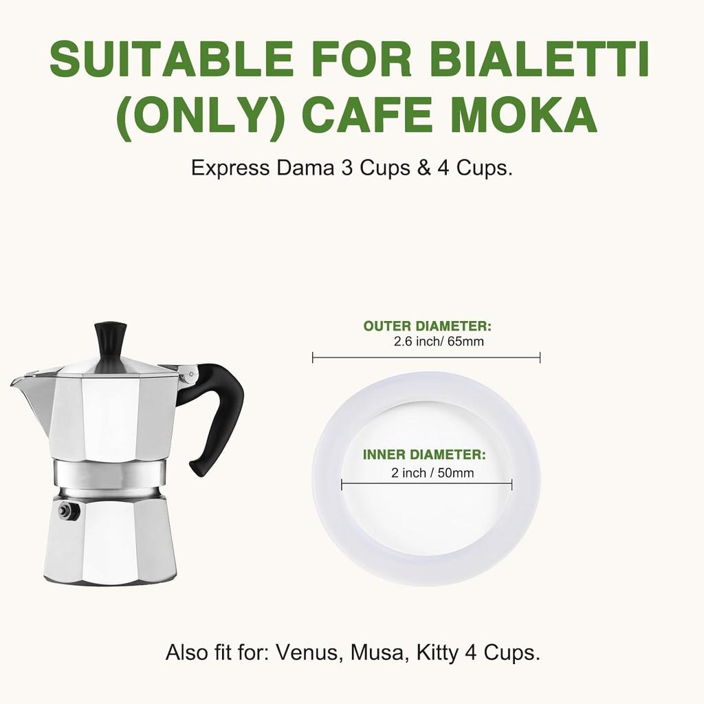 4 Pack Gasket Seal Rings for Bialetti Moka Express Dama 3/4 Cups-Food Grade Silicone Gaskets, Replacement Silicone Sealing Rings-Aluminium Stovetop