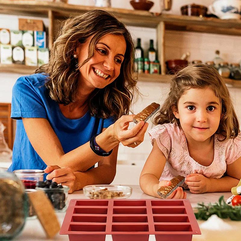 Rektangulære silikonformer for godteri til baking av energibarer, sjokoladebarformer, proteinbarer, maisbrødpudding, 12 hulrom, smørform
