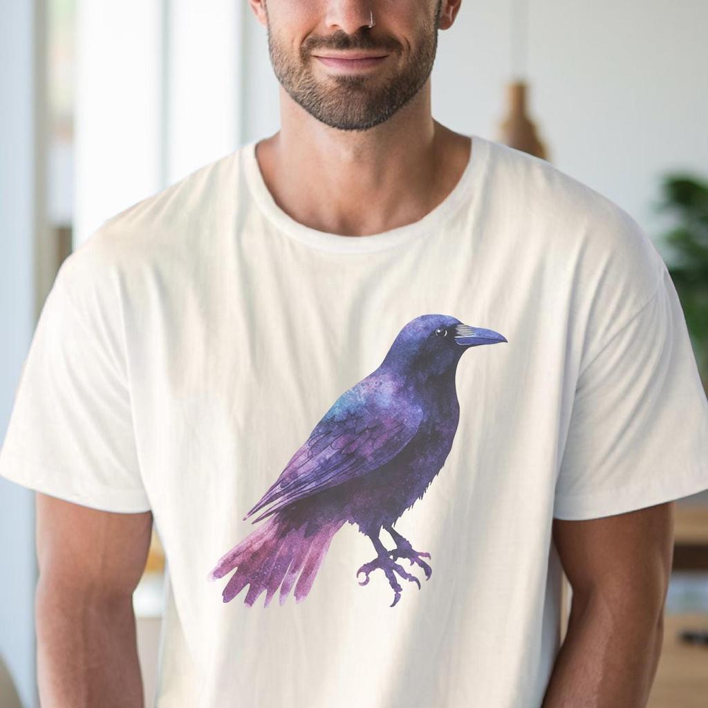 Rabe Grafik T-Shirt Aquarell Krähen Kunst T-Shirt Einzigartige Vogelillustration Naturliebhaber Geschenk Weiches Baumwollshirt Tiergrafik Top