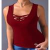 Canotta Casual da Donna Scollo a U Incrociato Davanti Taglio Cutout Senza Maniche Vestibilità Slim Monocolore Elasticizzata Disponibile in Quattro Colori