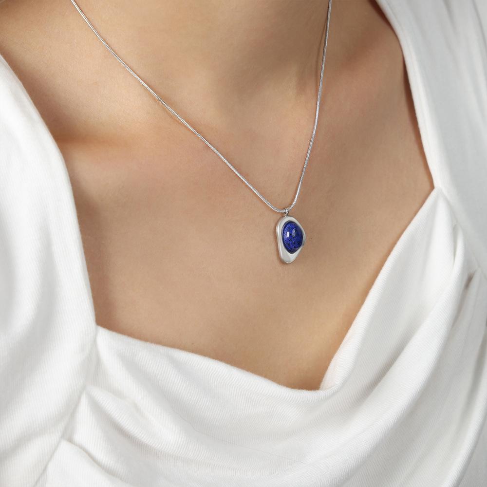 

316l Stainless Steel Snake Bone Chain Pendant Necklace Women s Luxury Blue Stone Vintage Earrings Zircon Set Bridal Accessories