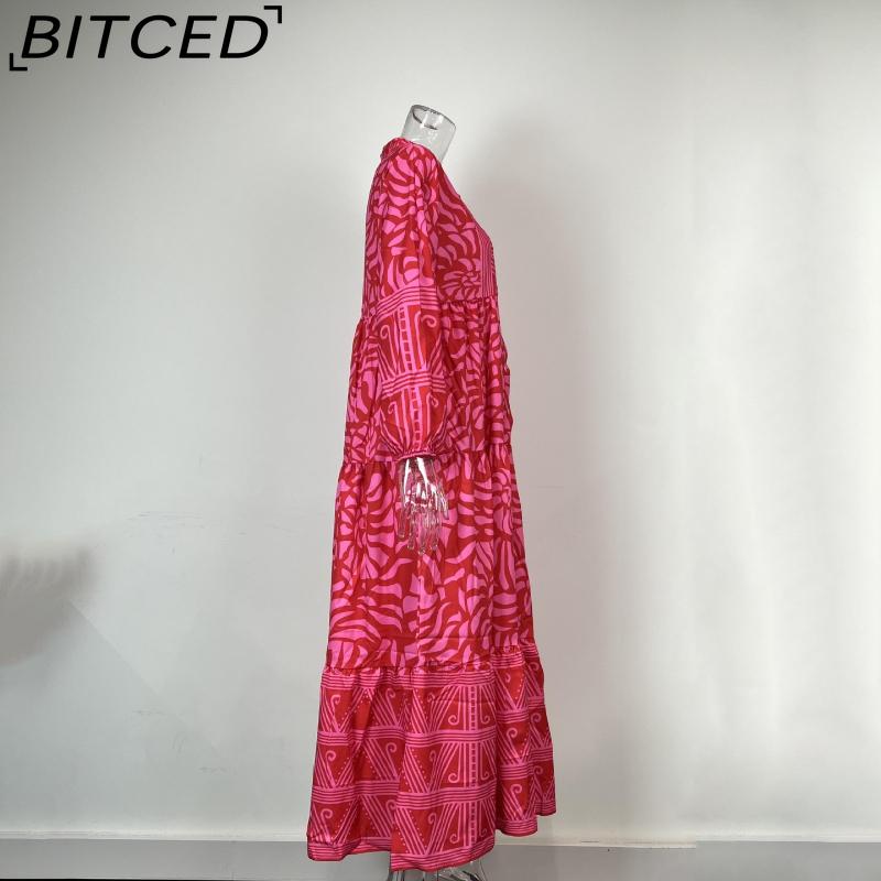BITCED Spring Women's Wear: Elegant Commuter Fashion - Printed Loose-Fit Plus Size Dress