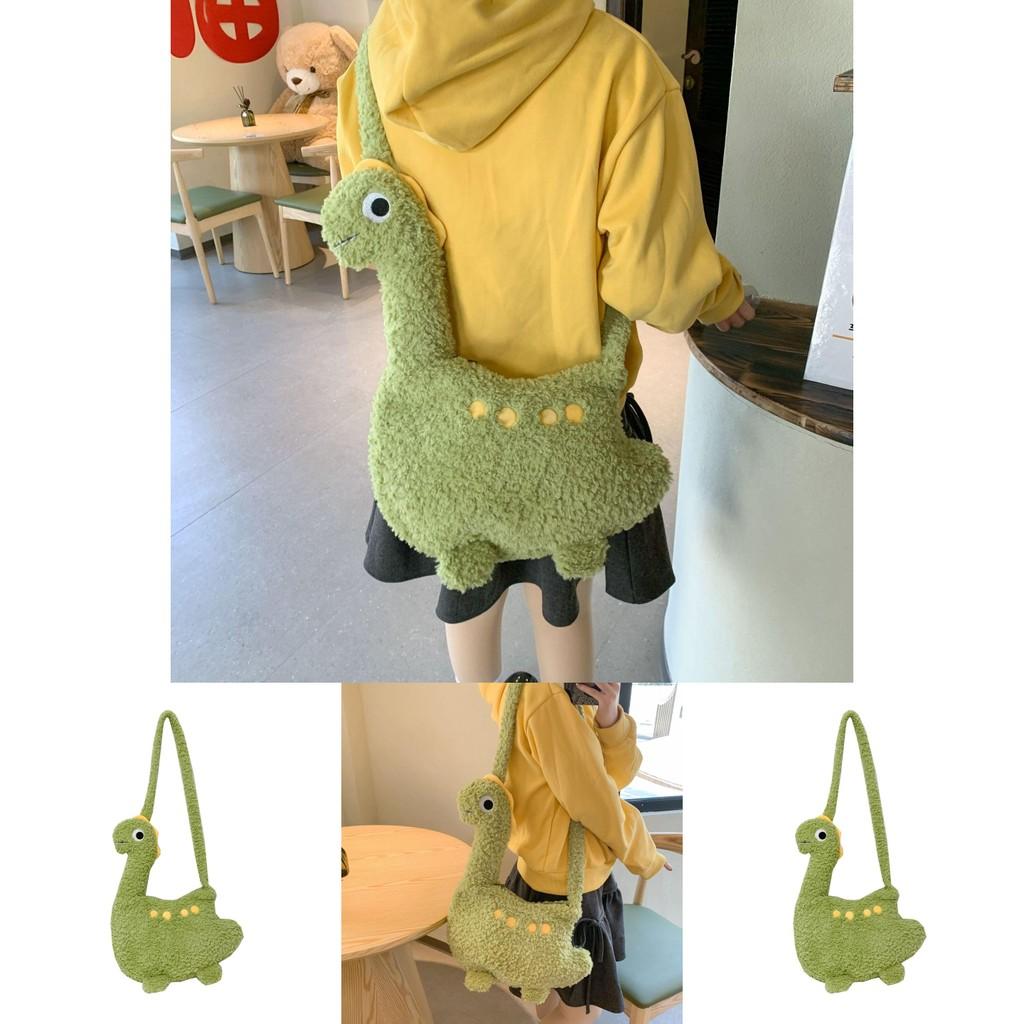 Cute Dinosaur Plush Crossbody Bag For Girls Handheld Toy Style With Elliptical Shape And Zipper