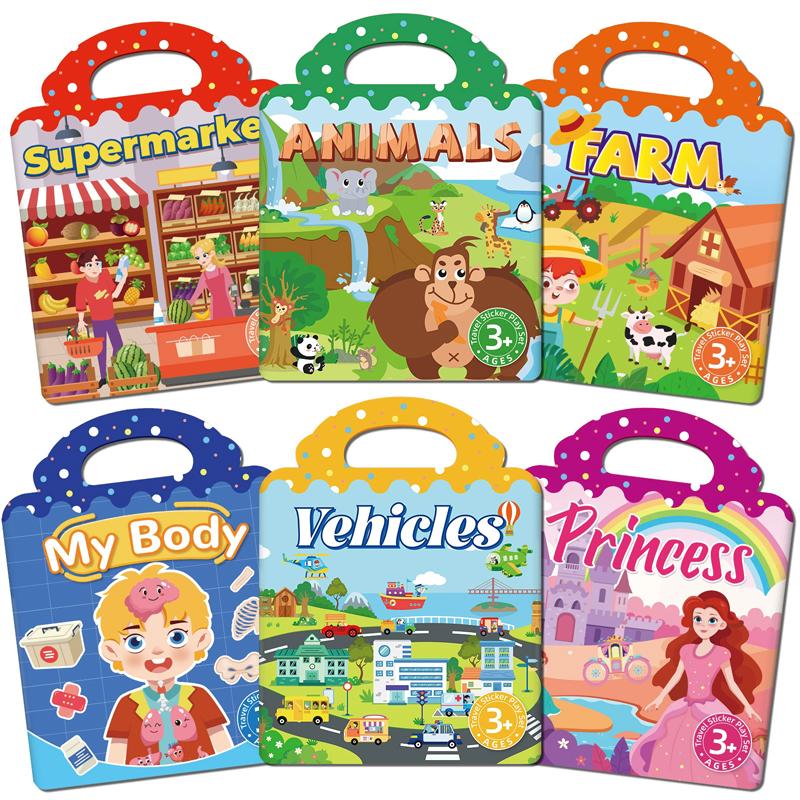 

6pcs/set Children Sticker Book Cartoon Scene Reusable Sticker Books Bubble Jelly Paste Sticker Toys Learning Classic Toys