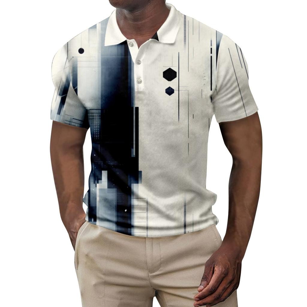 Camicia da Golf Estiva Stampata da Uomo Top a Maniche Corte con Bottoni Camicia Casual da Uomo