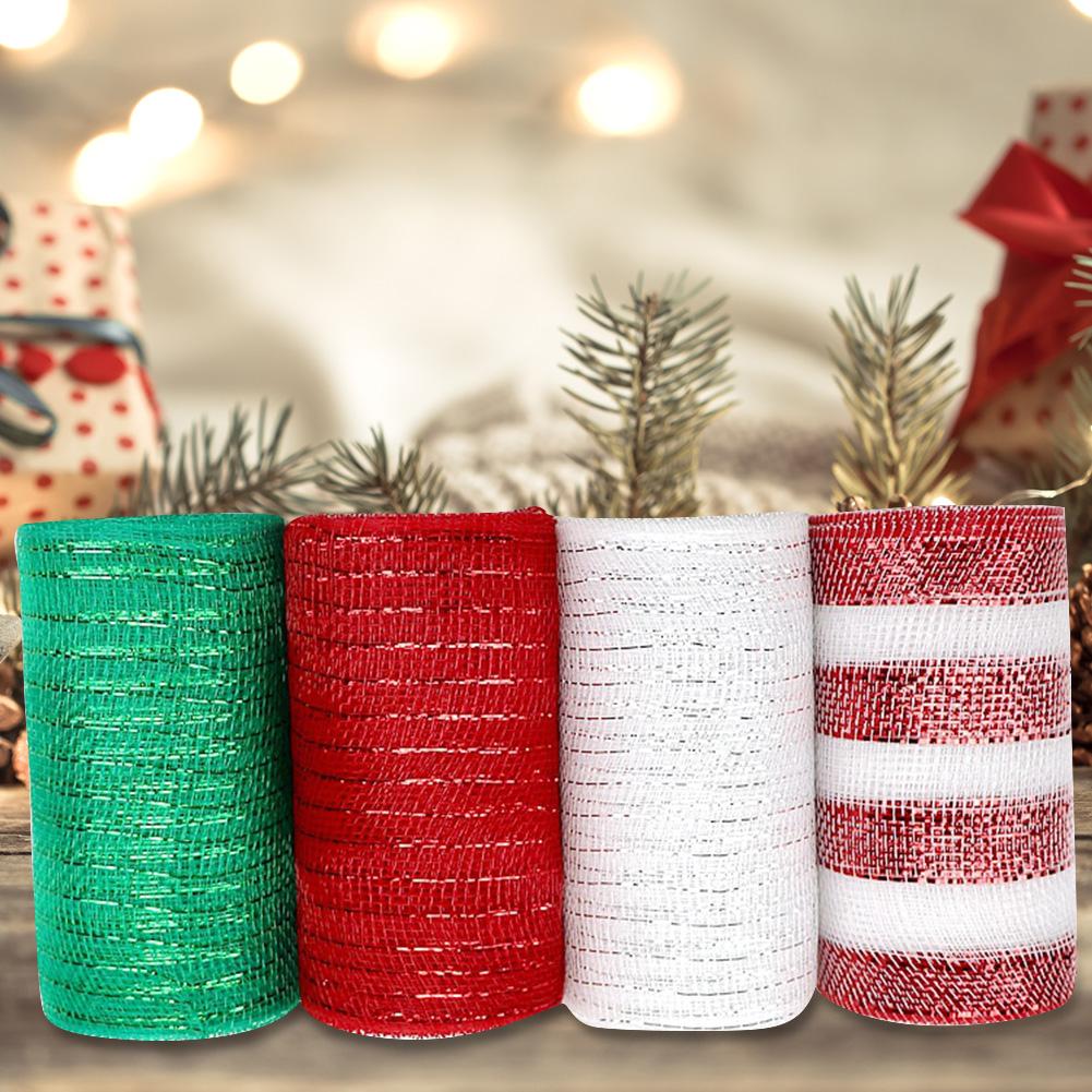 4 Rolls Xmas Tree Decor Christmas Decor Mesh Rolls 10 Yards 5.9 in Christmas Ribbon Holiday Christmas Grosgrain Ribbon for Xmas