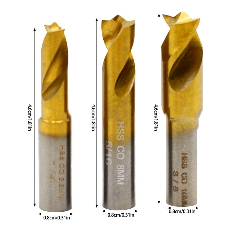 3Pcs Welding Spots Drill Bit Set Spots Welding Drill Bit Carbide End Mill Drill Milling Cutter for Lathe Sheet Removal