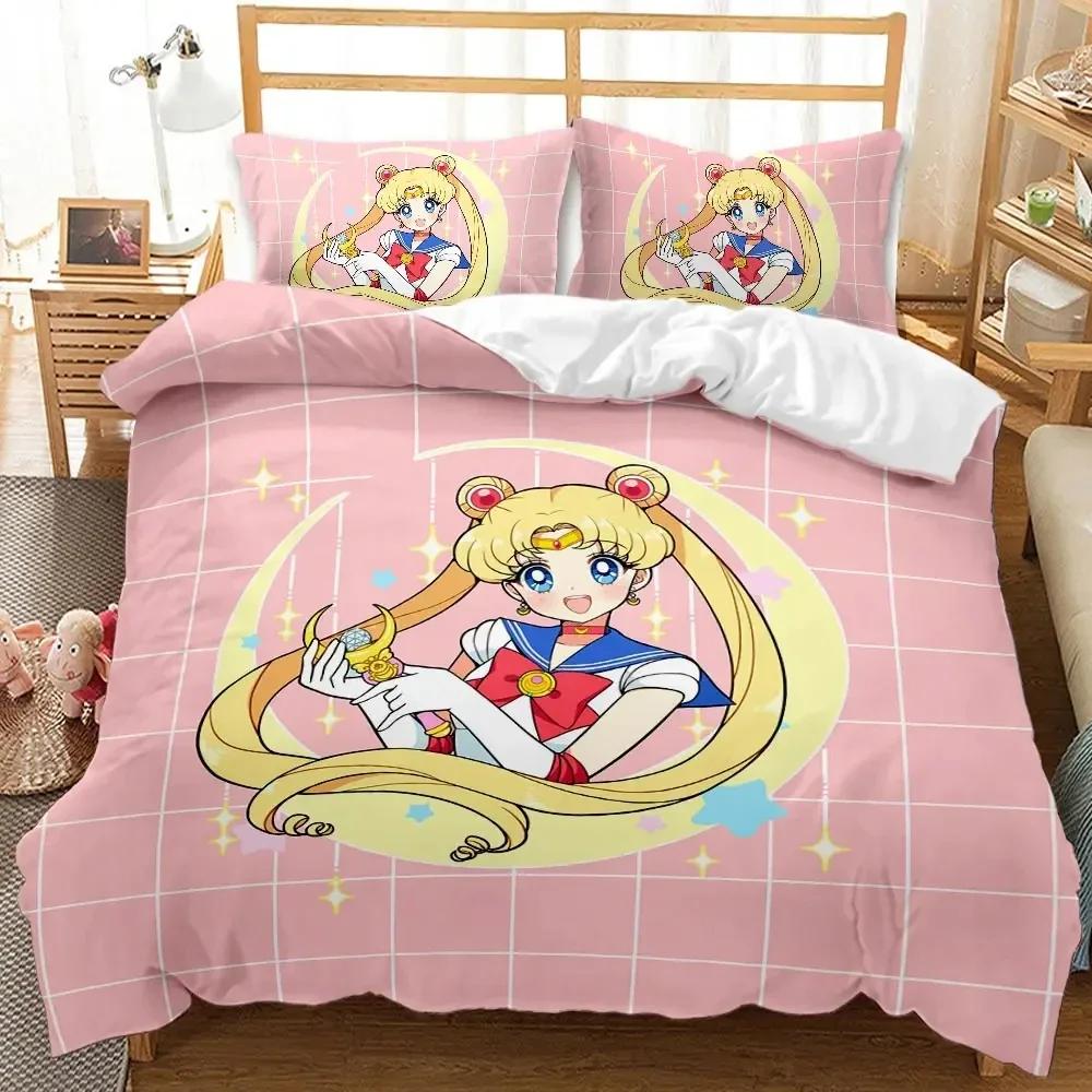 Anime CartoKawaii Sailor Moon Bedding Set for Girls Luxury Duvet Cover Pink Comforter Twin Duvet Cover Set with Pillowcase Gifts