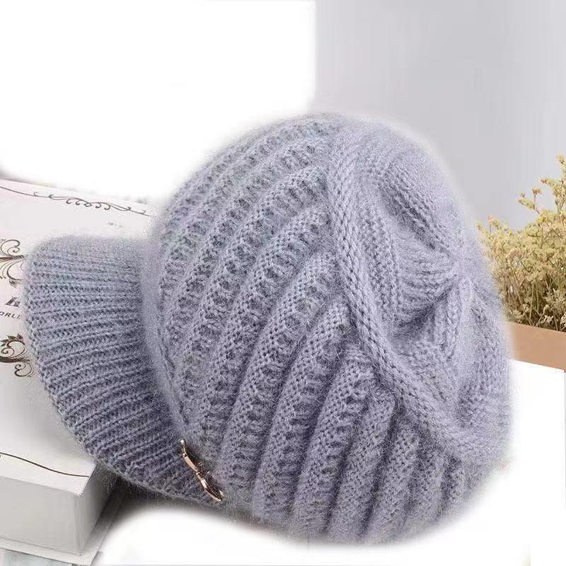 Hat Female Autumn and Winter Rabbit Hair Big Eaves Knitted Hat Old Hat Old Lady Fleece Warm Wool Hat