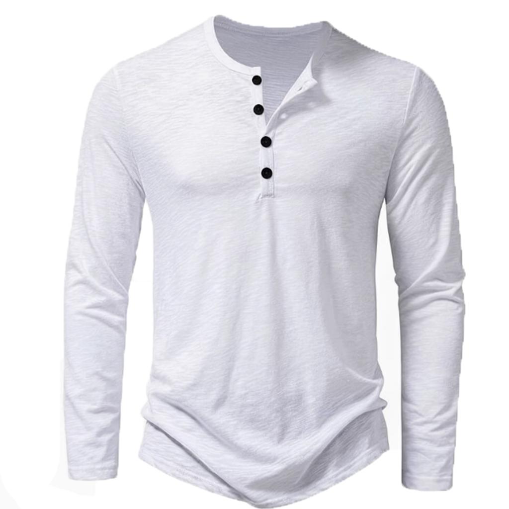 Men's Long Sleeve Henley Shirt Casual Lightweight Pullover Crew Neck Soft Knit Top with Button Front Design for Daily Wear