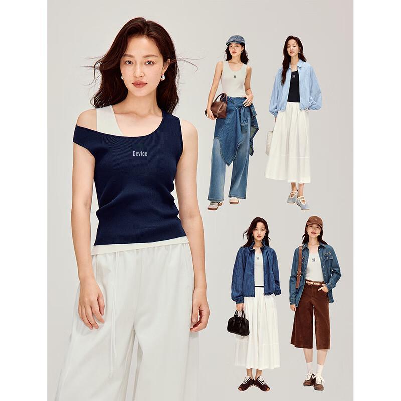 INMAN Damen Eisseide U-Ausschnitt Besticktes Strick Tanktop