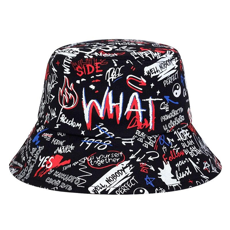 

Unisex Letter WHAT Printing Personality Bucket Hats Fishermen Caps Outdoor Casual Cap Sunscreen Hat чёрный