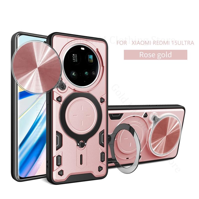 Push Window Magnetic Ring Kickstand Armor Shockproof Case For Xiaomi 15 Ultra Alloy Holder Stand PC Slide Lens Camera Cover For Mi 14 Pro 13 15 Ultra