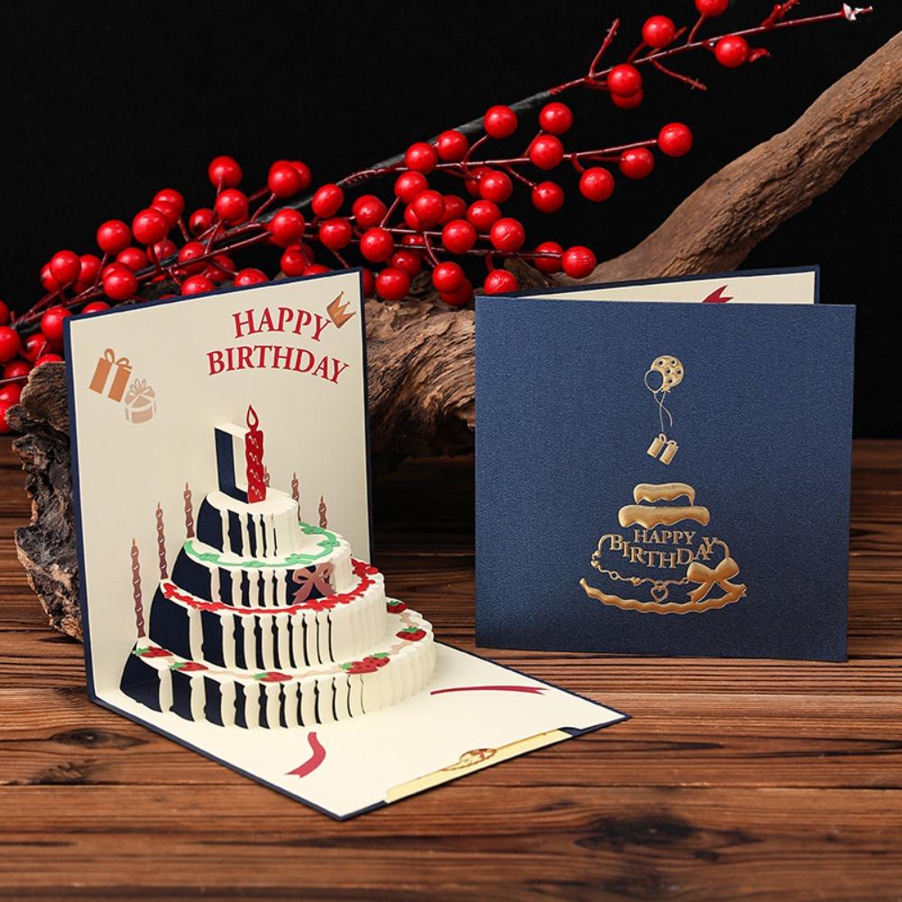 Folding 3D Pop Up Birthday Card Hollow Paper Carving Invitation Card Message Cards  Baby Shower