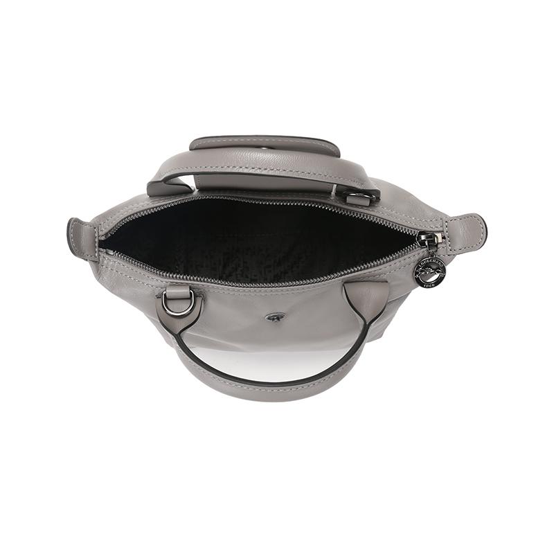 Longchamp Le Pliage Cuir 17 Mini Dumpling Bag Women Shoulder Bag Dove-Gray 1500757P55